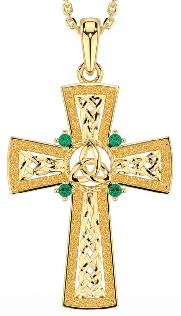 Emerald Gold Celtic Cross Trinity Knot Necklace