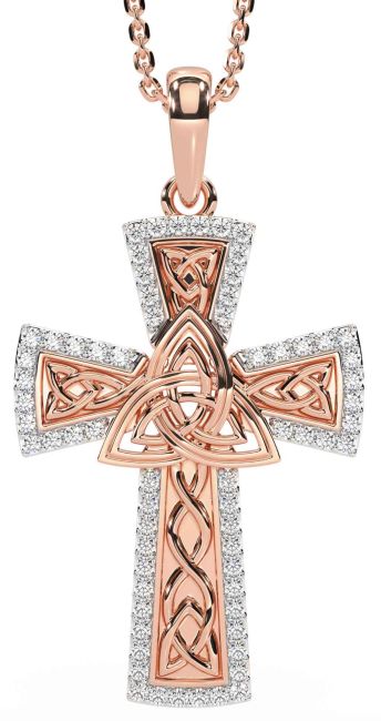 Diamond Rose Gold Celtic Cross Trinity Knot Necklace