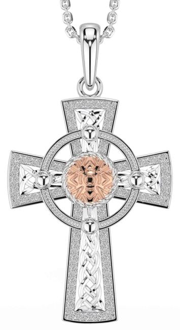 White Rose Gold Celtic Cross Warrior Necklace