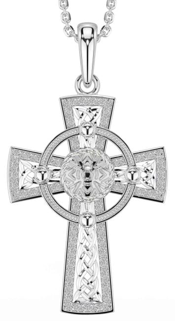 White Gold Celtic Cross Warrior Necklace