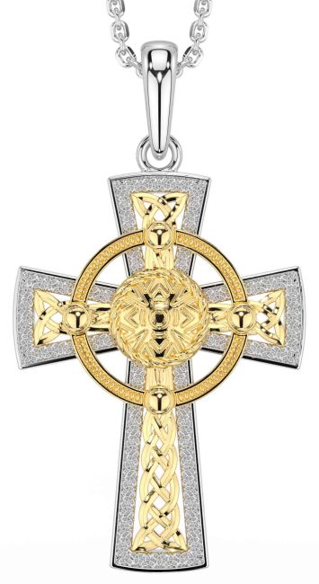 ケルティック・クロスロード White Yellow Gold Celtic Cross Warrior Necklace