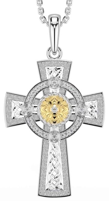 Diamond Gold Silver Celtic Warrior Cross Necklace