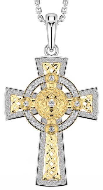 Diamond Gold Silver Celtic Warrior Cross Necklace