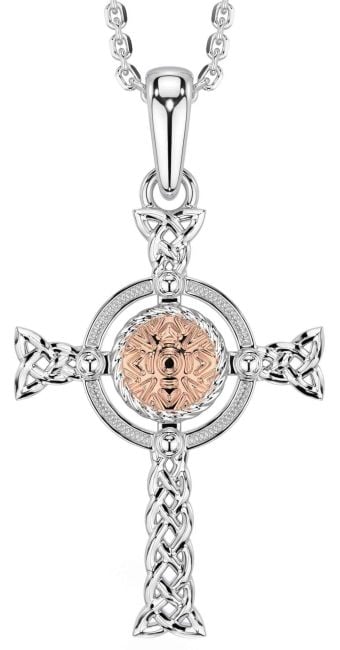 White Rose Gold Celtic Cross Warrior Trinity Knot Necklace