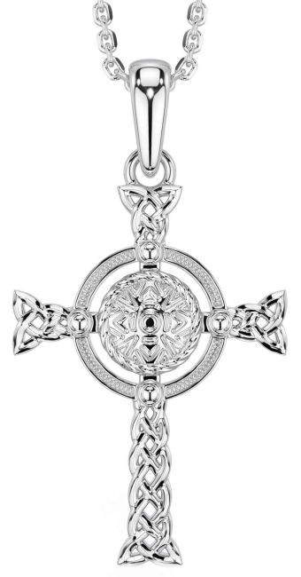 White Gold Celtic Cross Warrior Trinity Knot Necklace