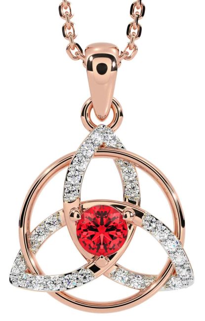 Diamond Ruby Rose Gold Silver Celtic Trinity Knot Necklace