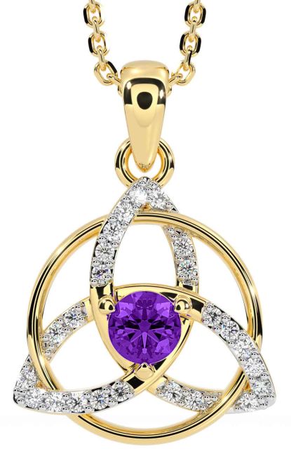 Diamond Amethyst Gold Silver Celtic Trinity Knot Necklace