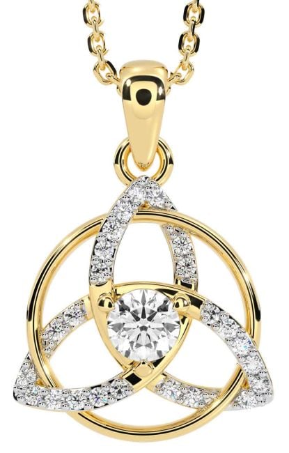 Diamond Gold Silver Celtic Trinity Knot Necklace