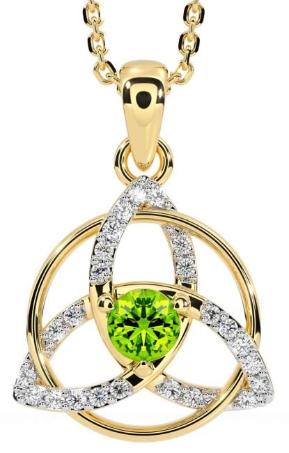 Diamond Peridot Gold Silver Celtic Trinity Knot Necklace