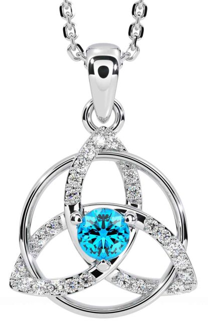 Diamond Topaz Silver Celtic Trinity Knot Necklace