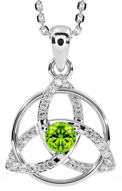 Diamond Peridot White Gold Celtic Trinity Knot Necklace