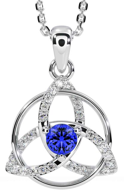 Diamond Sapphire White Gold Celtic Trinity Knot Necklace