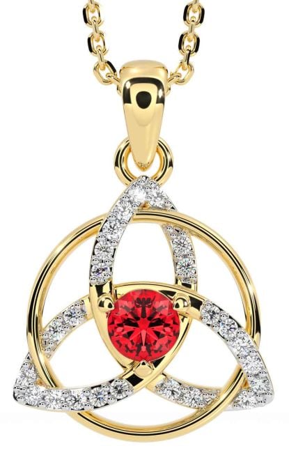 Diamond Ruby Gold Celtic Trinity Knot Necklace