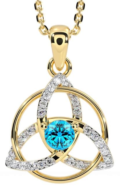 Diamond Topaz Gold Celtic Trinity Knot Necklace