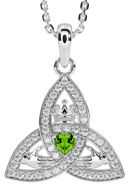 Diamond Peridot Argint Colier Claddagh Trinity nod