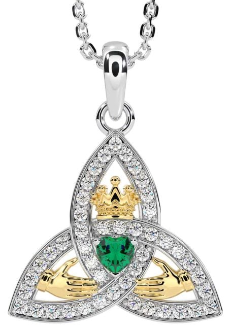 Diamond Emerald Gold Silver Claddagh Trinity knot Necklace