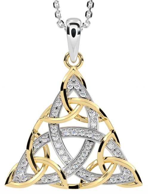 Diamond Gold Silver Celtic Trinity Knot Necklace