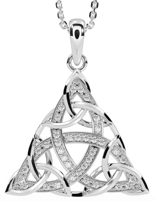 Diamond Silver Celtic Trinity Knot Necklace