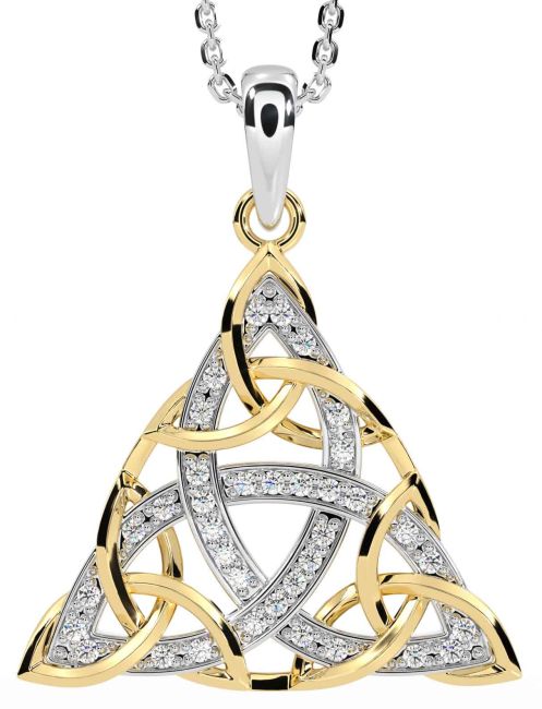 Diamond White Yellow Gold Celtic Trinity Knot Necklace