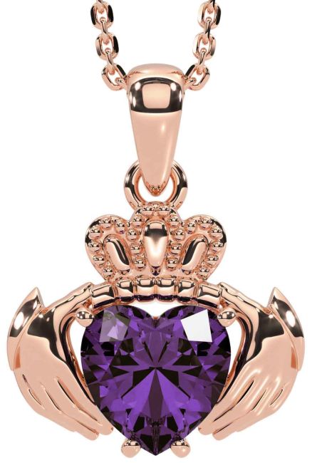 Alexandrite Rose Gold Silver Claddagh Necklace