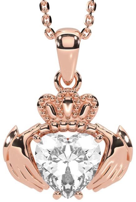 Diamond Rose Gold Silver Claddagh Necklace