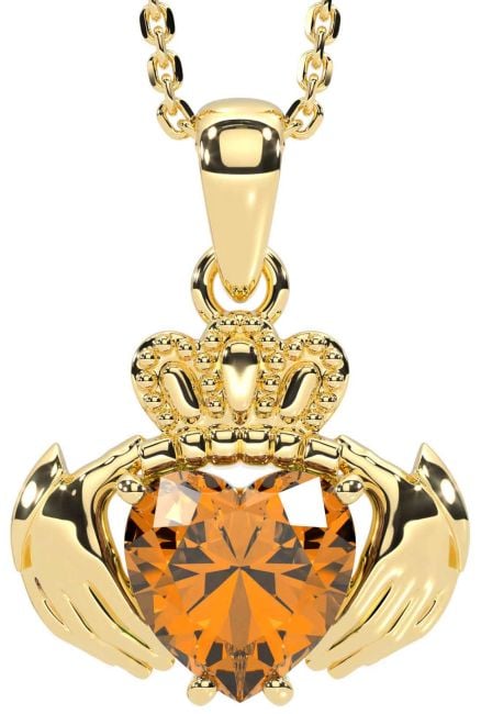 Citrine Gold Silver Claddagh Necklace