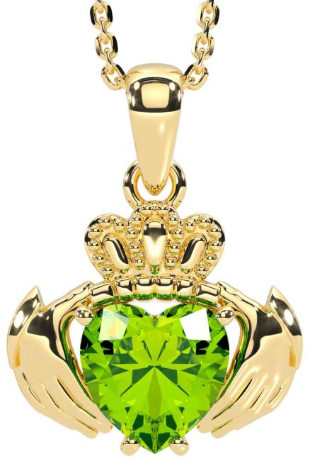 Peridot Gold Silver Claddagh Necklace
