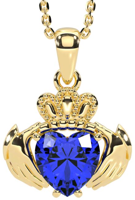 Sapphire Gold Silver Claddagh Necklace