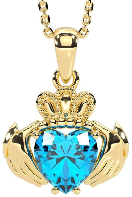 Topaz Gold Silver Claddagh Necklace