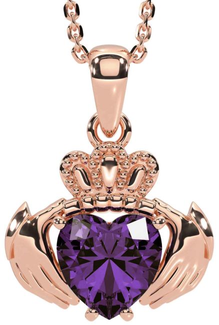 Alexandrite Rose Gold Claddagh Necklace