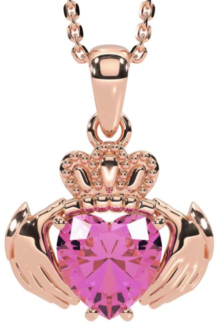 Pink Tourmaline Rose Gold Claddagh Necklace