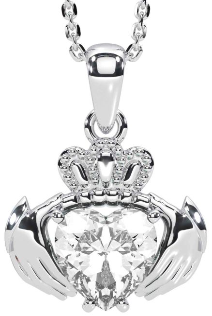 Diamond Silver Claddagh Necklace