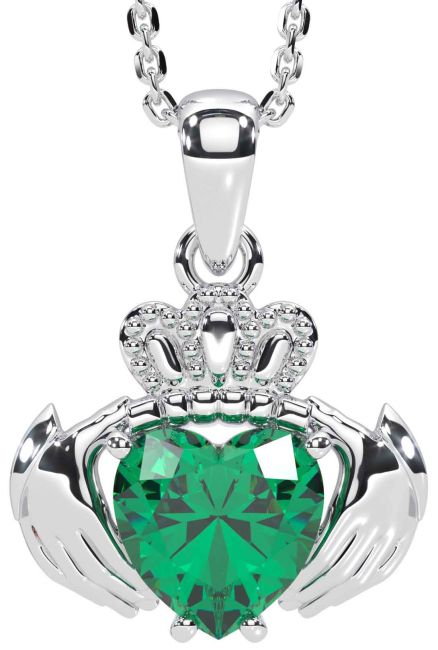 Emerald Silver Claddagh Necklace