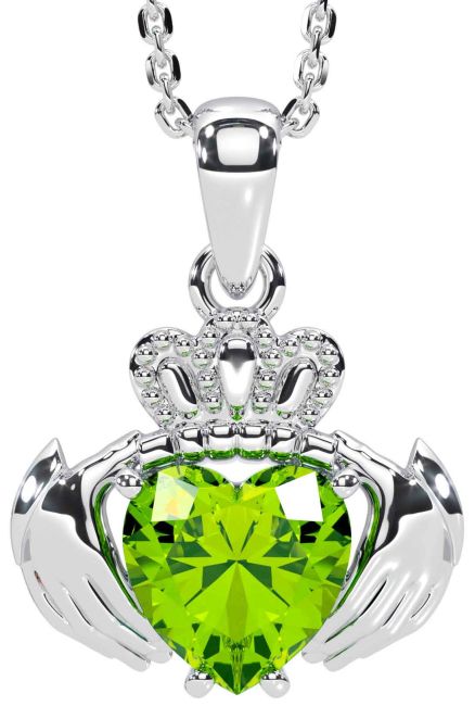 Peridot Silver Claddagh Necklace