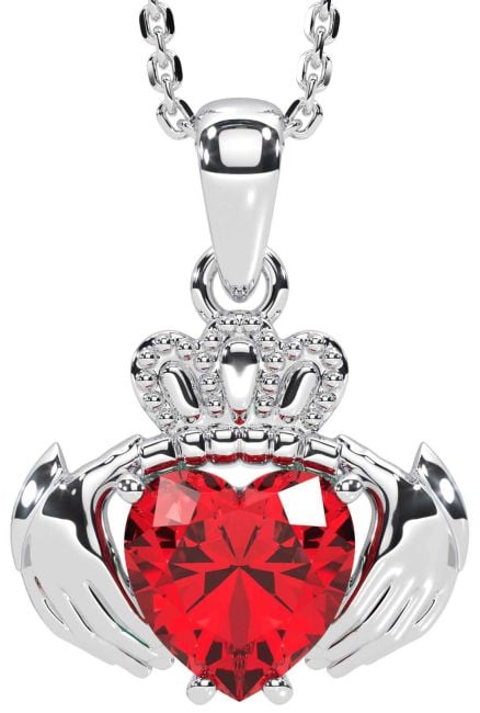 Ruby Silver Claddagh Necklace