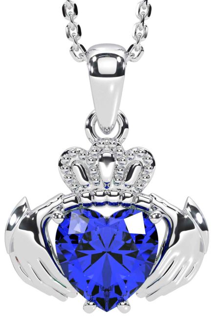 Sapphire Silver Claddagh Necklace