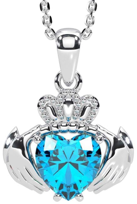 Topaz Silver Claddagh Necklace