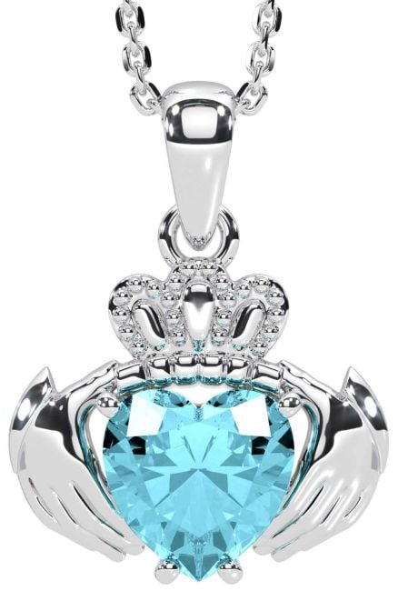 Bleu vert Blanc Or Claddagh Collier