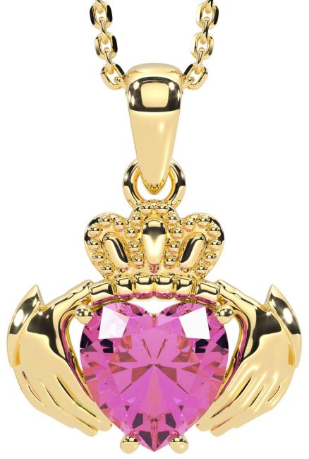 Pink Tourmaline Gold Claddagh Necklace