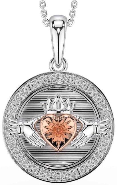 White Rose Gold Celtic Claddagh Necklace