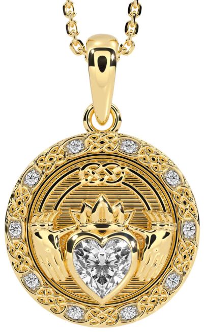 Diamond Gold Silver Celtic Claddagh Necklace