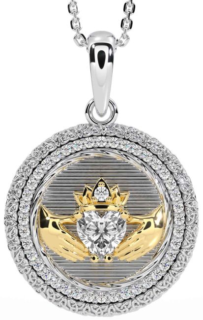 Diamond Gold Silver Claddagh Celtic Trinity Knot Necklace