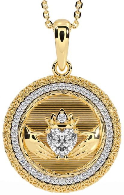 Diamond Gold Silver Claddagh Celtic Trinity Knot Necklace