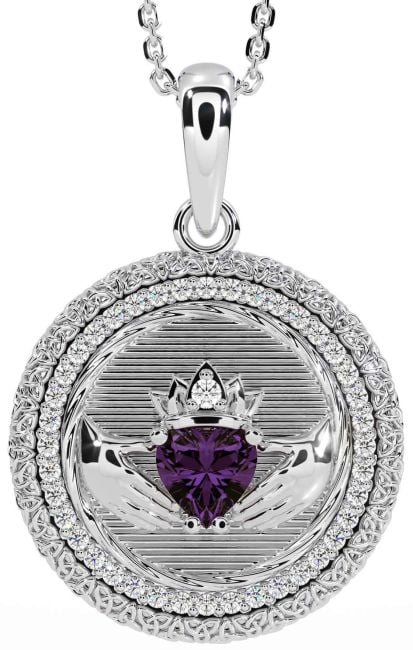 Diamante Alejandrita Plata Claddagh céltico Trinidad Nudo Collar