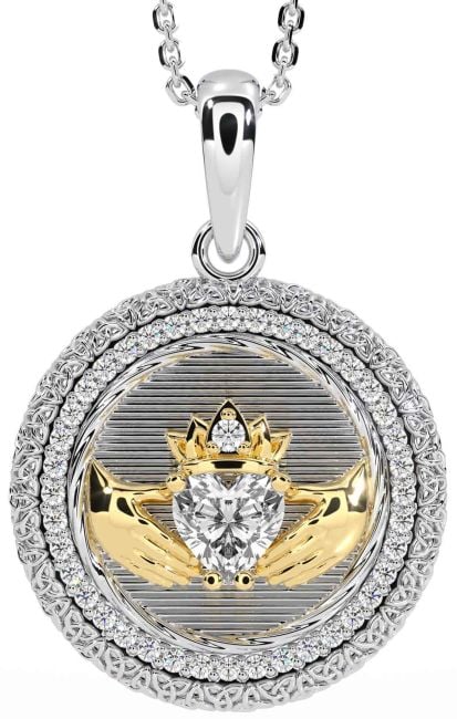 Diamond Gold Silver Claddagh Celtic Trinity Knot Necklace