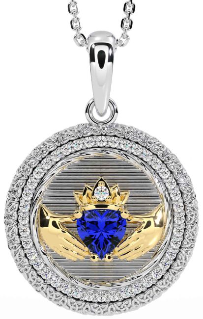 Diamond Sapphire Gold Silver Claddagh Celtic Trinity Knot Necklace