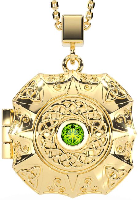 Peridot Gold Silver Celtic Trinity Knot Locket Necklace
