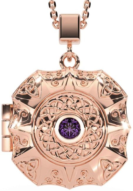 Alexandrite Rose Gold Celtic Trinity Knot Locket Necklace