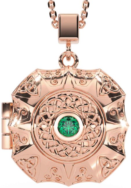 Emerald Rose Gold Celtic Trinity Knot Locket Necklace
