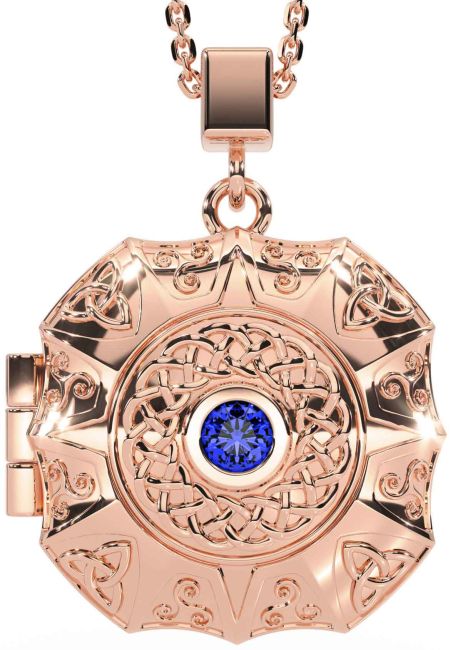 Sapphire Rose Gold Celtic Trinity Knot Locket Necklace